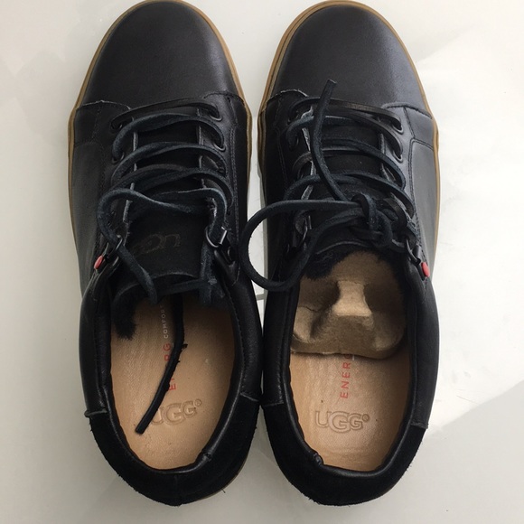 Ugg Brock Luxe Black Leather Sneakers Mens New - Picture 4 of 7